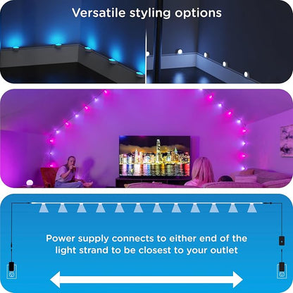 Enbrighten Vibe Spectrum Smart LED Wall Lights Indoor String Downlights | Extension Only, Not for Standalone Use, 12ft with 12 Lights, RGB Light, Compatible with Alexa & Google Home, Music Sync