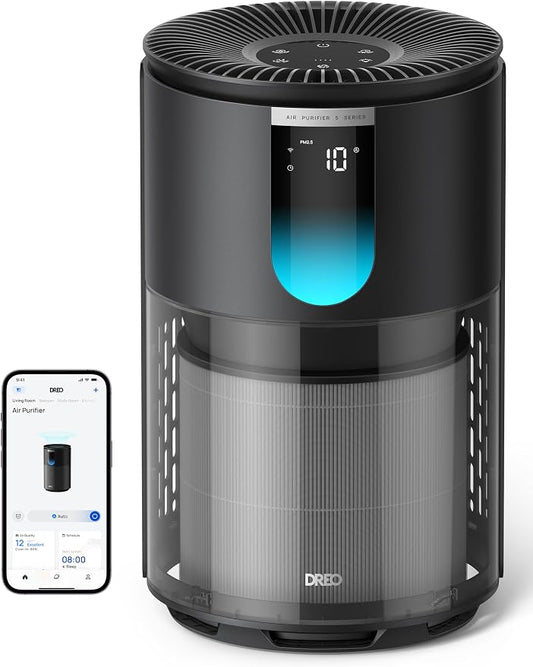 DREO Smart HEPA Air Purifier for Home, Up to 1176 ft², Air Cleaner for Large Rooms & Bedrooms, Wi-Fi/Voice/Alexa, Pets, Smoke, Dust, Pollen & Odors, PM2.5 Monitor, 4 Modes, DR-HAP009S (Dreo 539S)