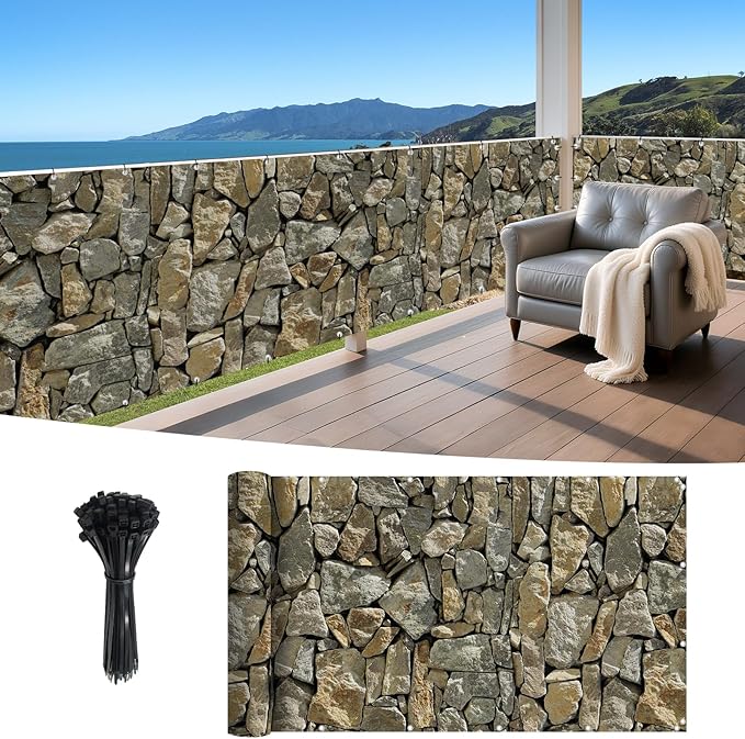 Shade&Beyond 3' X 4' Privacy Fence Screen Customized 450 GSM PVC Printed Privacy Fence with Zip Ties for Courtyards, Pools, Balconies-Stone