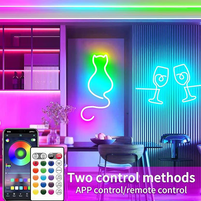 segrass 16.4FT DC24V RGB LED Neon Rope Lights with Remote/APP Control, Waterproof, Flexible, Multicolor, Modern Style for Bedroom, Room, Outdoors, Christmas Decor