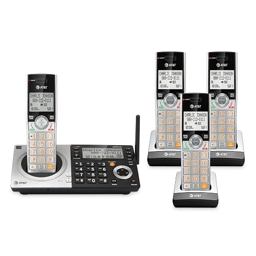 AT&T CL83407 DECT 6.0 4-Handset Cordless Phone with Dual Keypad Base, Smart Call Blocker, Caller ID Announcer, Answering Machine, Intercom & Long Range - Silver/Black