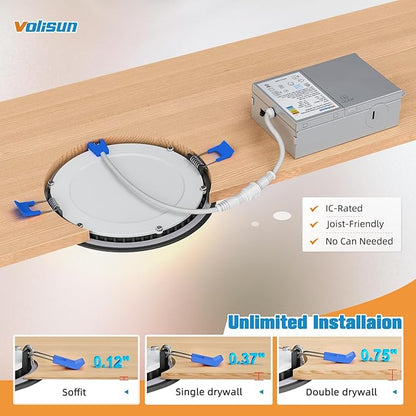 VOLISUN 8 Pack 4 inch Recessed Lighting, 5CCT LED Recessed Light Black, 2700K-5000K Selectable, 9.5W Eqv 80W, 810LM Dimmable Canless Wafer Downlight, LED Ceiling Light ETL Certificated