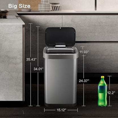 13 Gallon Trash Can, Touchless Stainless Steel Kitchen (Titanium)