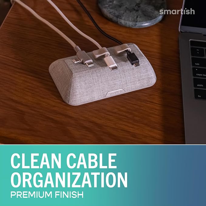Smartish Magnetic Cord Holder, Bigger Cable Wrangler, Office Desk Organizer | Holds 8 Cords, 2 Cable Clips, Weighted Base, Charger Keeper, Phone Charging Cable Management, Nightstand Accessories, Beige