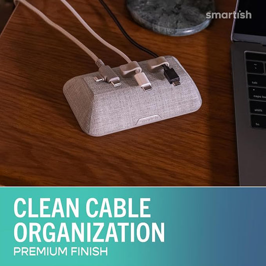 Smartish Magnetic Cord Holder, Bigger Cable Wrangler, Office Desk Organizer | Holds 8 Cords, 2 Cable Clips, Weighted Base, Charger Keeper, Phone Charging Cable Management, Nightstand Accessories, Beige