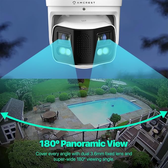 Amcrest Dual-Lens 4K (8MP) Outdoor Security POE Camera, 2 x 4MP Lenses PoE AI Turret IP Camera, 131ft Night Color, Human/Vehicle Detection, Panoramic 180° FOV, 2 x 4MP@25fps IP8M-FCT2999EW-AI (White)