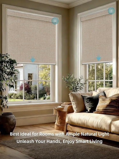 SmartWings Motorized Smart Blinds with Remote, Custom Automatic 100% Blackout Roller Shade Compatible with Alexa/Homekit/Google, Electric Smart Blinds for Indoor Windows, Linen Caramel