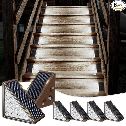 JOFIOS Solar Step Lights for Outside,6pack Solar Stair Lights Outdoor Waterproof IP67,Outdoor Deck Step Lights,Solar Outdoor Lights for Staircase,Patio,Front Step(Cool Brown)