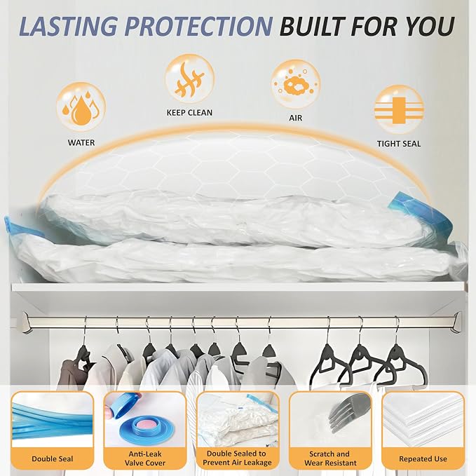 4 XXL Jumbo Vacuum Storage Bags for Bedding, Space Saver with Hand Pump | 47.2" x 35" Extra Large Vacuum Seal Bags for Bedding, Comforters, Blankets & Pillows; 80% Space-Saving Storage for Home