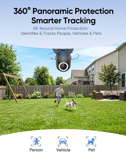 Floodlight Camera Hardwired 6500LM, 2K+ UHD Outdoor Security Camera, 360° Pan & Tilt View, AI Detection & Tracking, 24/7 Recording, Color Night Vision, 5GHz/2.4GHz WiFi, Compatible with Alexa
