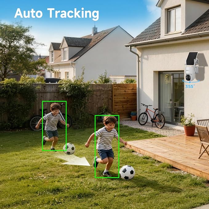 yeewise 2K NightColor Solar Security Camera, Wireless Pan & Tilt Battery Camera with Auto Tracking, Dual-Band Wi-Fi 6, Smart PIR Motion Detection, Color Vision Day & Night, No Monthly Fee
