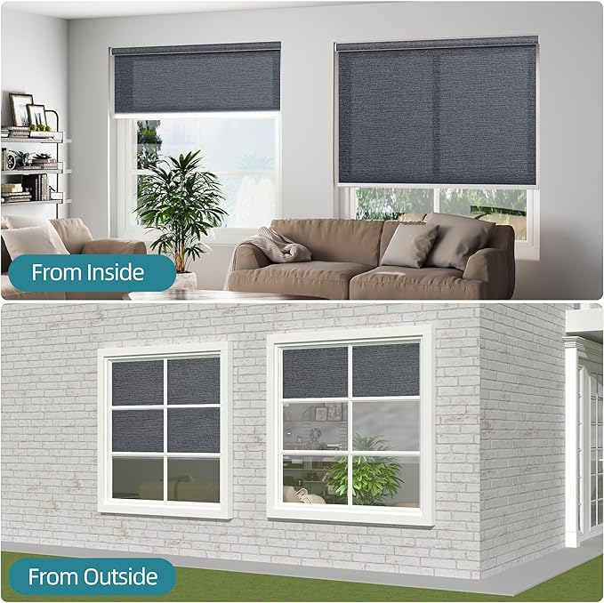 Changshade Custom Size Cordless Roller Shades, Light Filtering Roller Window Blinds with Thermal Insulated for Office, Living Room, Bedroom, Kitchen, Veins Black