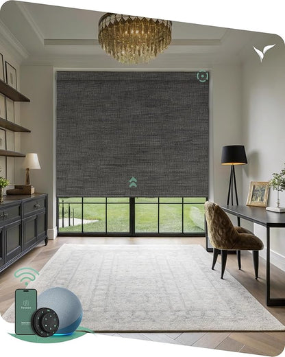 Yoolax Motorized Blinds with Remote, Designer Smart Blinds Work with Alexa, Google, Apple Homekit, 100% Blackout Motorized Shades Custom Electric Shades Voice Control (V-Canyon Black Brown)
