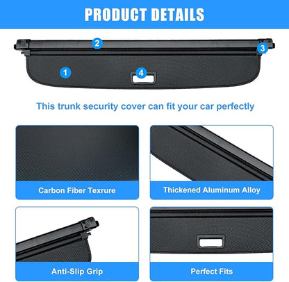 AUXKO Retractable Cargo Cover for 2025 2024 2023 Cadillac Lyriq, Carbon Fiber Trunk Cover Luggage Security Shade Cover Shielding Shade Anti-Peeping Luggage Privacy Screen with 4PCS Headrest Hooks