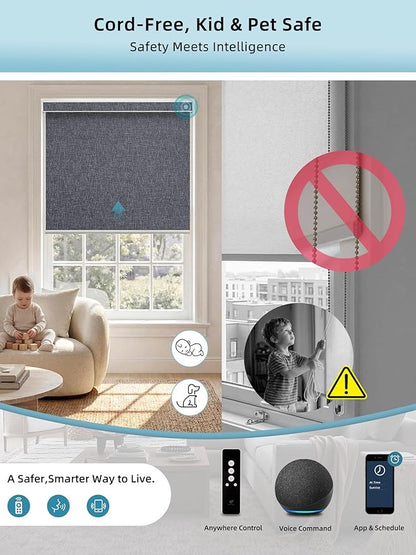 SmartWings Motorized Smart Blinds with Remote, Custom Automatic 100% Blackout Roller Shade Compatible with Alexa/Homekit/Google, Electric Smart Blinds for Indoor Windows, Eclipse Charcoal