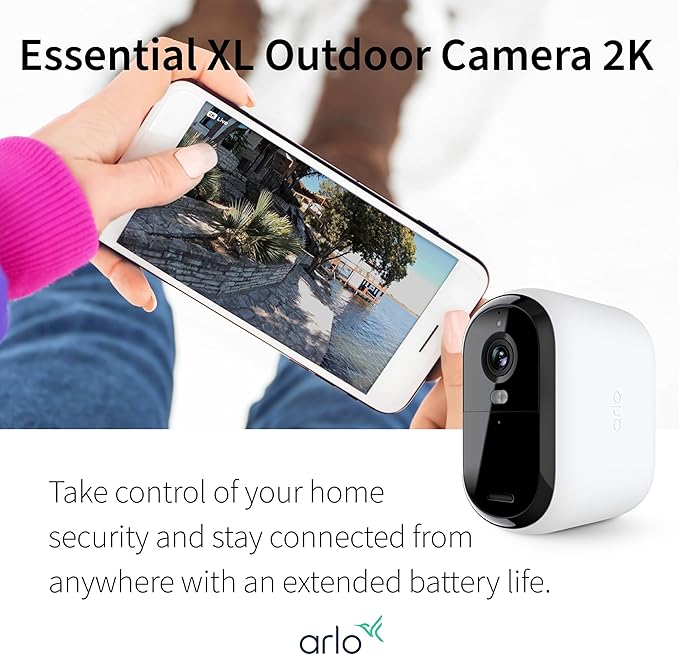 Arlo VMC3052-100NAR Essential 2nd Gen 2K XL Single Cam, White - Certified Refurbished
