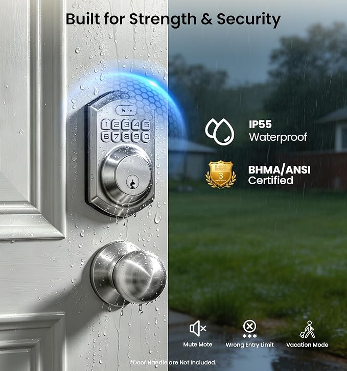 Veise VE001 Keyless Entry Deadbolt, Electronic Keypad Lock, Satin Nickel