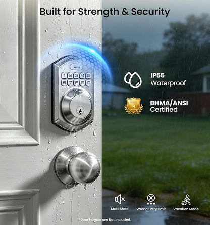 Veise VE001 Keyless Entry Deadbolt, Electronic Keypad Lock, Satin Nickel