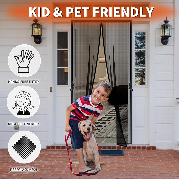Fiberglass Magnetic Screen Door Fit Door Size 36 x 78 in- Heavy Duty Fiberglass Screen Door Mesh for Interior Door, Patio and Sliding Doors - Door Screen Magnetic Closure Let Fresh Air in