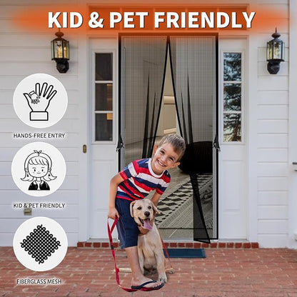 Reversible Left Right Side Opening Fiberglass Magnetic Screen Door, Fit Door Size 60x80in,Heavy Duty Fiberglass Screen Door Mesh for Front, Patio Sliding Door, French Bug Door Screen Magnetic Closure