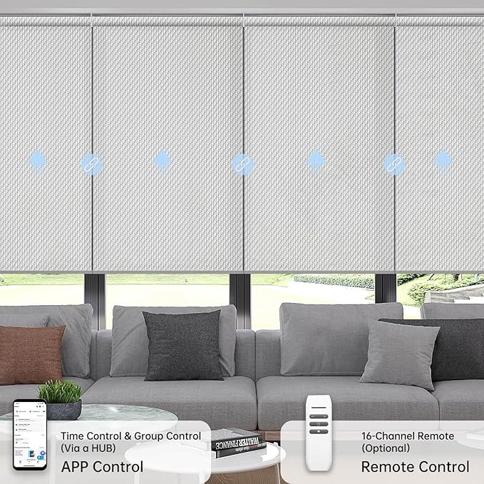 Motorized Coupled Shades, Falme Resistant Smart Solar Shades for Large Windows Automatic Blinds Compatible with Alexa, Electric Roller Blinds Customized for Home Office(3% Openness Sliver)