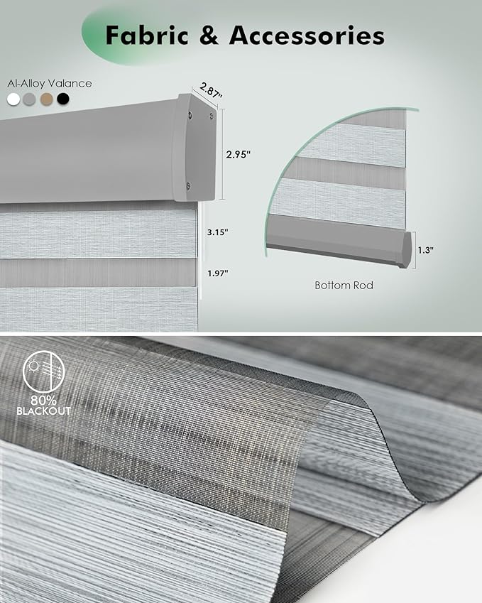 Yoolax Motorized Zebra Blinds, Remote Zebra Shades for Indoor Windows, Motorized Shades with Remote Light Control Horizontal Window Blinds Custom Size(80% Shading Luxury Grey)