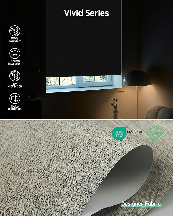 Yoolax Motorized Blinds with Remote, Designer Smart Blinds Work with Alexa, Google, Apple Homekit, 100% Blackout Motorized Shades Custom Electric Shades Voice Control (V-Caramel Gold)