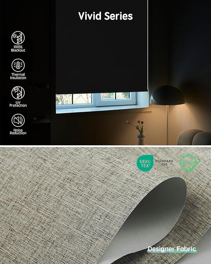Yoolax Motorized Blinds with Remote, Designer Smart Blinds Work with Alexa, Google, Apple Homekit, 100% Blackout Motorized Shades Custom Electric Shades Voice Control (V-Caramel Gold)