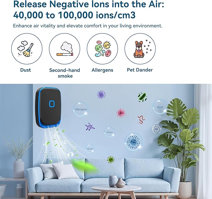 Plug In Air Ionizers for Home – 6 Pack Negative Ion Air Cleaner for Strong Dog Poof, Cat Litter Box Deodorizer, Air Purifier For Smoke, Kitchen Odor, Bathroom Closet Shoe Cabinet Office – Black