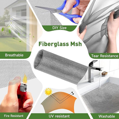 HOFUDON Window Screen Adjustable Magnetic Window Screen Replacement Max 23” x 34”, DIY Fiberglass Mesh Window Screens for House Windows White Frame Grey Mesh