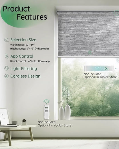 Yoolax Motorized Shades App Control, Light Filtering Automatic Blinds for Indoor Windows, Electric Roller Shades for Bedroom Living Room Office (Soft Jacquard Gray, 42" W x 72" H)