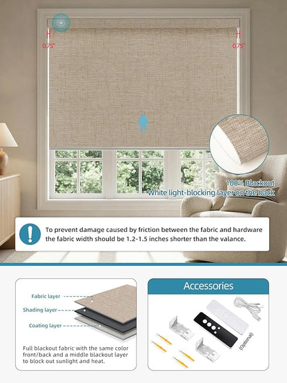 SmartWings Motorized Smart Blinds with Remote, Custom Automatic 100% Blackout Roller Shade Compatible with Alexa/Homekit/Google, Electric Smart Blinds for Indoor Windows, Linen Caramel