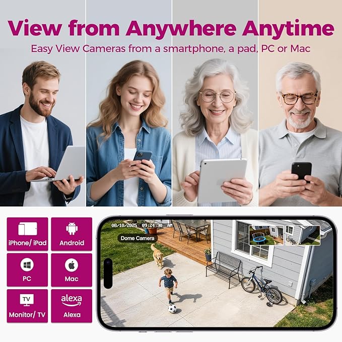 XMARTO 6MP Tri-Lens 4-Cam 1TB WiFi Mesh Security Camera System,16CH 4K H.265 WiFi-Inside NVR,360°PTZ AI Tracking,3-View/Cam,Long Range Wireless,Plug-in 24/7 Home Surveillance,Local & Mobile View