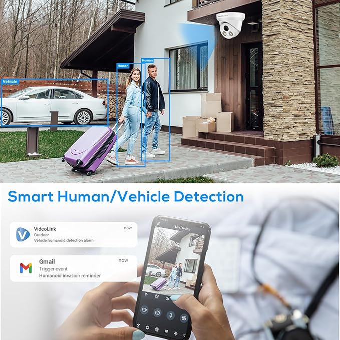 PANOEAGLE 4K PoE IP Security Camera Outdoor, 8MP Turret IP Camera with Human/Vehicle Detection, 2.8mm Lens Wide Angle, Built-in Mic,98ft EXIR Night Vision, IP67 Waterproof,NDAA Complaint,PG2385I
