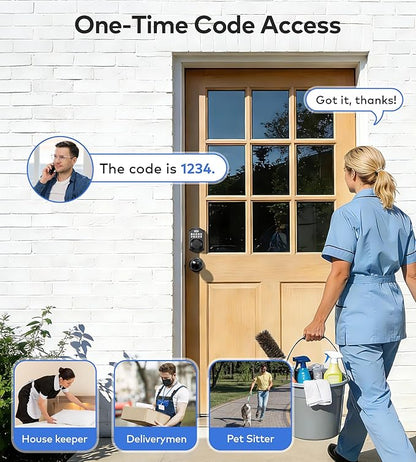 TEEHO TE001K Keyless Entry Door Lock with Handle, Electronic Keypad Deadbolt with 2 Knobs, High-Security Front Door Handle Set for Home & Rental, Smart Auto-Locking, Easy Install, Matte Black