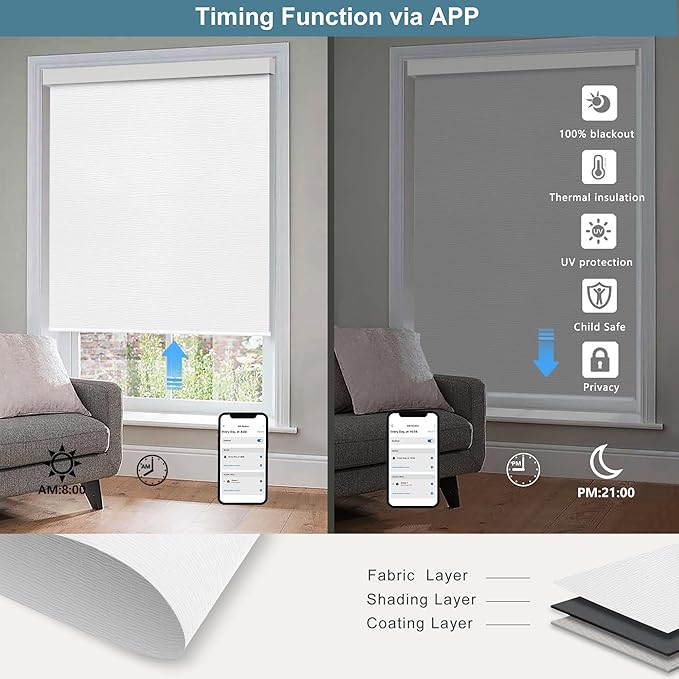 Bringnox Motorized Blinds with Remote,100% Blackout Smart Roller Blinds Compatible with Google Home and Alexa Via HUB,and Motorized Window Blinds Customized
