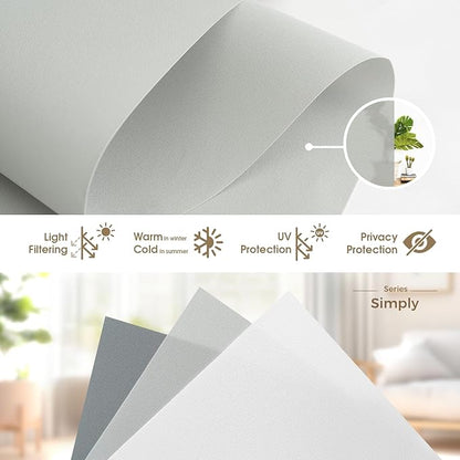 HeyBlinds Motorized Blinds with Remote, Smart Roller Shades with App & Voice Control, Work with Alexa Google HomeKit, Light Filtering Custom Window Shades for Living Room Office (Simply-Light Gray LF)