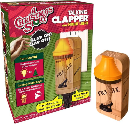 Clapper A Christmas Story Nightlight Leg Lamp, Says Movie Quotes, Wireless Sound Activated On/Off Light Switch, Clap Detection, Perfect for Kitchen/Bedroom/TV/Appliances, 120 V Wall Plug, Smart Home