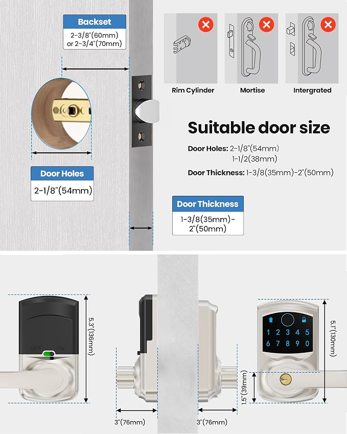 Fingerprint Smart Keyless Keypad Door Lock with Handle Biometrics Deadbolts