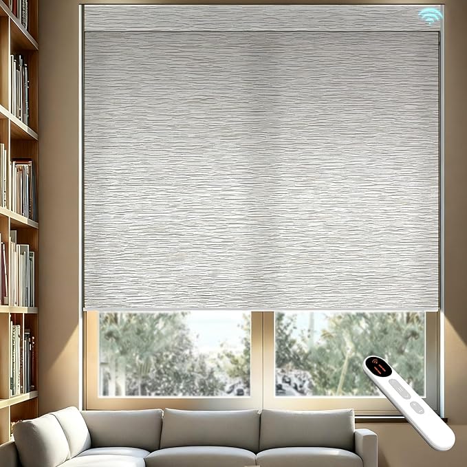 Motorized Light Filtering Roller Shades – Smart Electric Blinds for Living Room, Alexa Google Home Siri, Matter Compatible, Custom Window Shades, Cordless Rechargeable