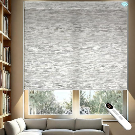 Motorized Light Filtering Roller Shades – Smart Electric Blinds for Living Room, Alexa Google Home Siri, Matter Compatible, Custom Window Shades, Cordless Rechargeable