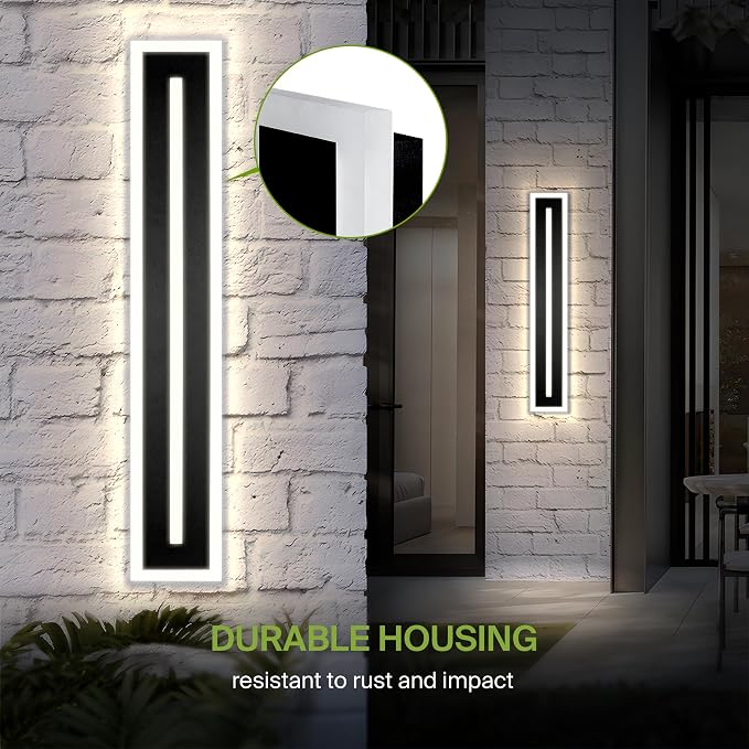 ASD LED 36" Long Wall Mount Light Fixture, Outdoor & Indoor Linear Sconce | 3CCT, Dimmable, Waterproof, Anti-Rust, ETL Listed | 30W 1850LM 3000-5000K 100-277V | Exterior Porch Lighting | Black