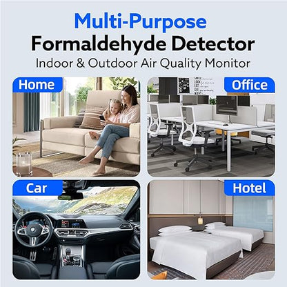 Formaldehyde Detector, Rechargeable HCHO Monitor with Vibration, Visual & Sound Alarms, Temperature Humidity Meter, Formaldehyde Air Quality Tester for Home, Work