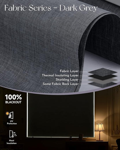 Graywind Motorized Shades 100% Blackout Work with Alexa Google WiFi Smart Hardwired Window Shade Remote Control Thermal Insulated Electric Blinds, Customized Size (Dark Gray)