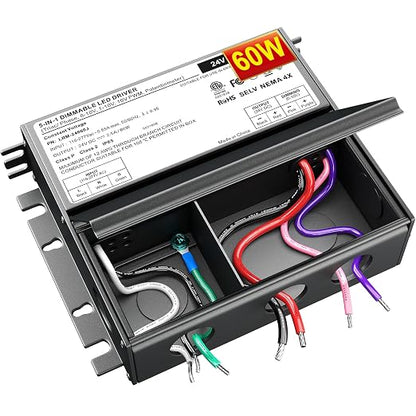 Dimmable LED Driver 24V 60W, 5-1 LED Transformer Compatible with Lutron and Leviton Dimmer Switch,Smooth Flicker Free Dimming, ETL& Class 2& FCC Certified, Triac/0-10V/RX/1-10V Dimmable Power Supply