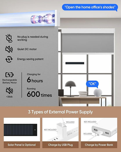 Motorized Blinds with Remote: Kincmo 100% Blackout Roller Shades Work with Apple Homekit,Alexa,Google Home, Customized Electric Blinds with App,Voice Control (100% Blackout Pure Grey)