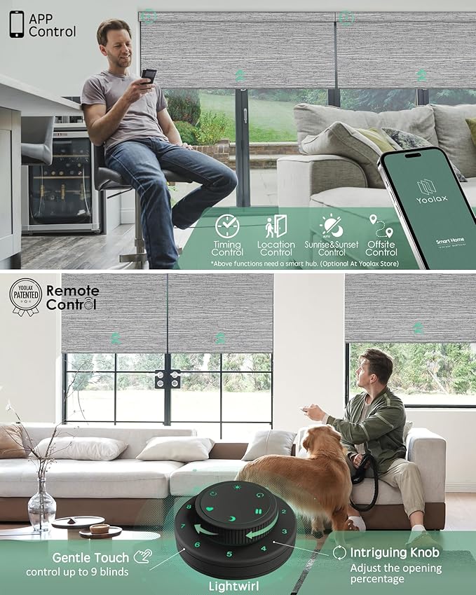Yoolax Motorized Blinds with Remote, 100% Blackout Smart Blinds Work with Alexa, Google, Apple Homekit, Motorized Shades for Bedroom, Custom Electric Shades Voice Control (Foggy Gray)