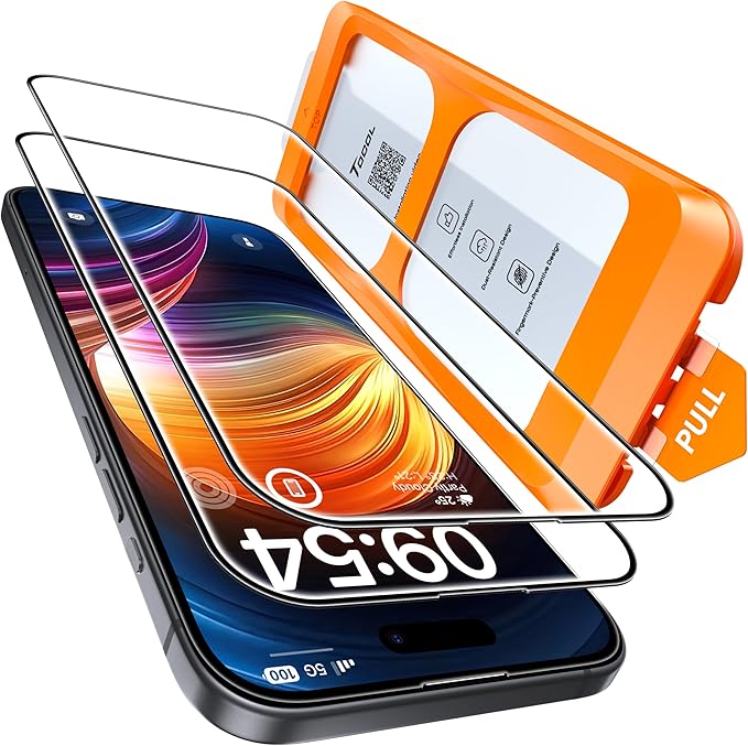 TOCOL Screen Protector Compatible with iPhone 15 6.1", 2 Pack Military Grade Aerospace Tempered Glass 9H+ Hardness 12Ft Shatterproof Drop Protection Sensitive Touch Easy Installation Bubble-Free Anti-Scratch Case Friendly Clear