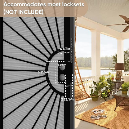 JUBEST 32 in. x 80 in. Security Door, Exterior Front Entry Door, Outswing Steel Security Door with Perforated Metal Screen, Powder Coated Black, Lock Not Include