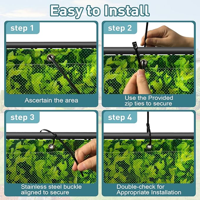 Shade&Beyond 3' X 11' Privacy Fence Screen Customized 450 GSM PVC Printed Privacy Fence with Zip Ties for Courtyards, Pools, Balconies-Green Leaves